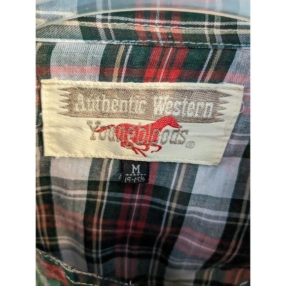 VTG Authentic Western Youngbloods SHORT Sleeve Pearl Snap Medium Plaid 65/35 - Picture 4 of 6